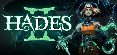 Official Hades II Steam header art showing Melinoe beside the Hades II logo in green moonlit tones