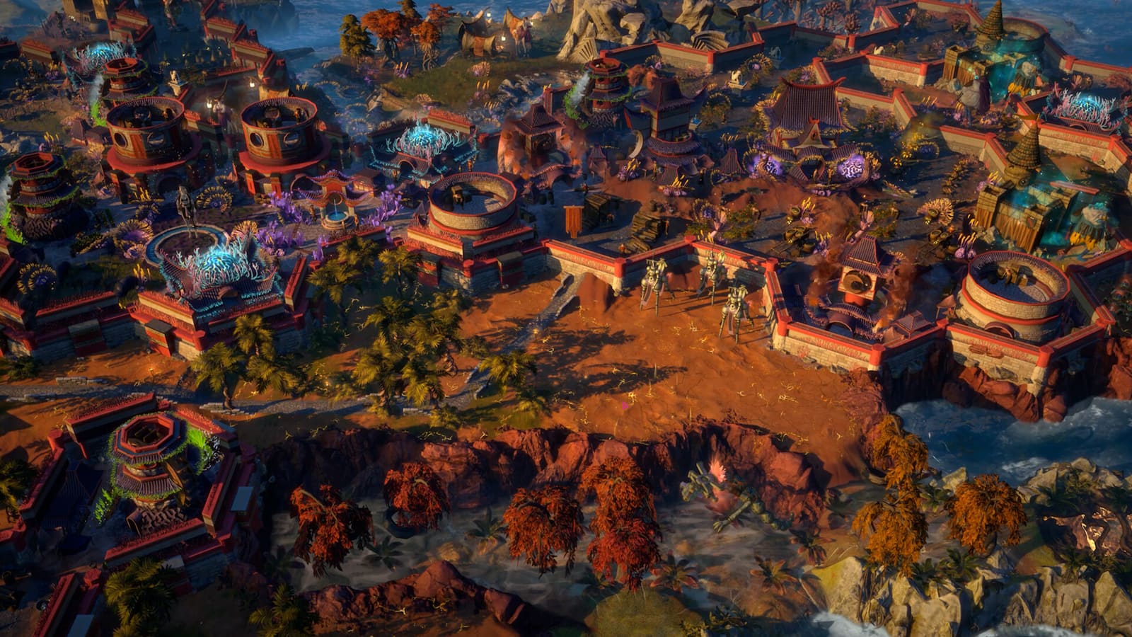 Official ENDLESS Legend 2 Steam screenshot showing a detailed fantasy city with coral growth, towers, walls, and desert cliffs